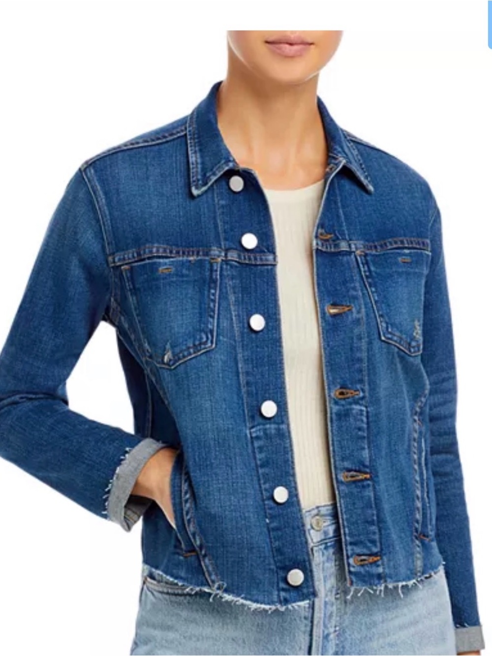 L'AGENCE Distressed Dark Blue Denim Jacket